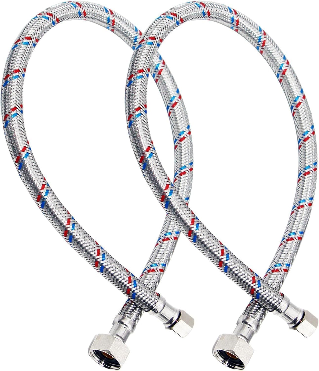PLUMBINGMASTER 100pcs Faucet Hose Connector, 3/8" Comp x 1/2" FIP Braided Stainless Steel Faucet Water Supply Lines for Bathroom Kitchen Sink Faucet 2Pcs