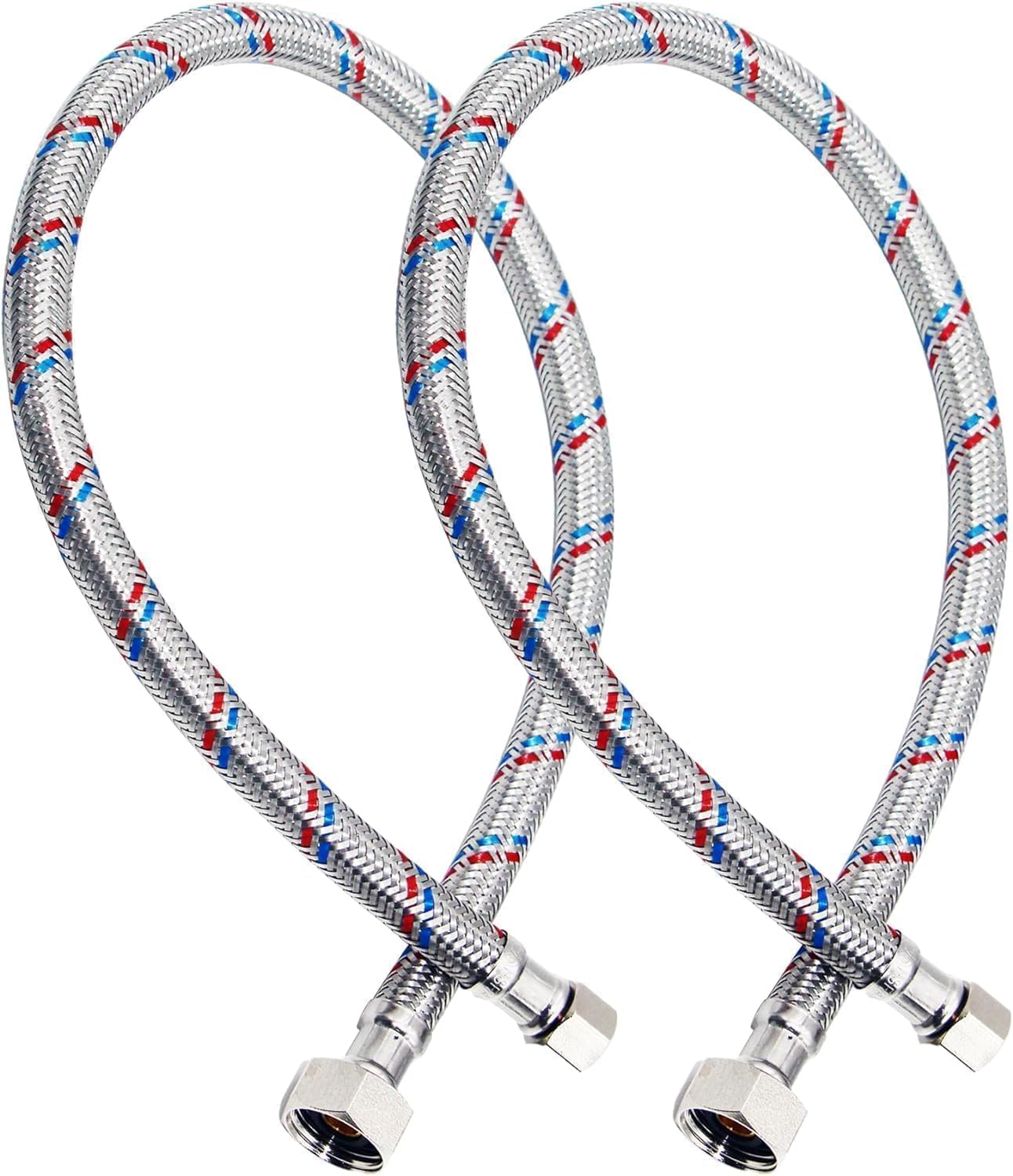 PLUMBINGMASTER 100pcs Faucet Hose Connector, 3/8" Comp x 1/2" FIP Braided Stainless Steel Faucet Water Supply Lines for Bathroom Kitchen Sink Faucet 2Pcs