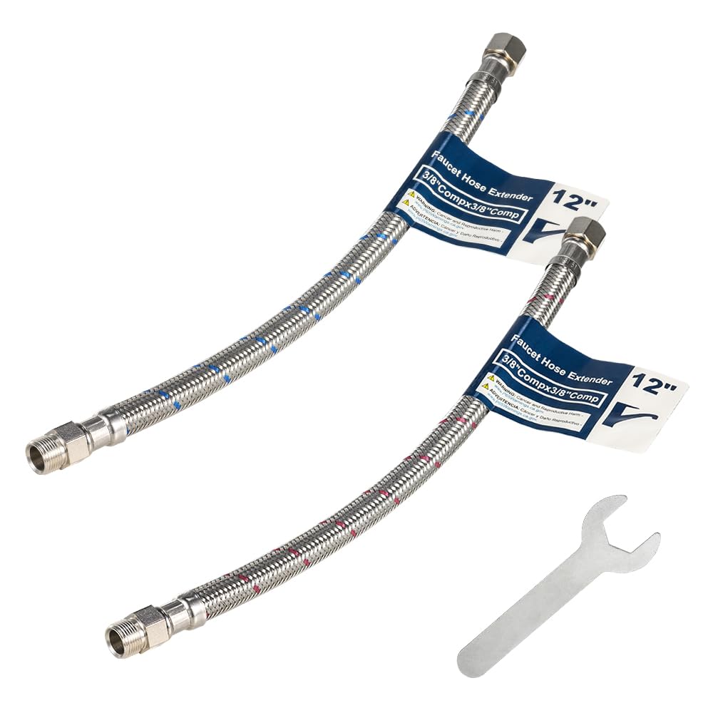 PLUMBINGMASTER 100pcs 12 Inch Faucet Supply Conector Extension, 3/8 OD Comp (Male) x 3/8 Comp (Female) Supply Line，Faucet Hose for Kitchen Bathroom