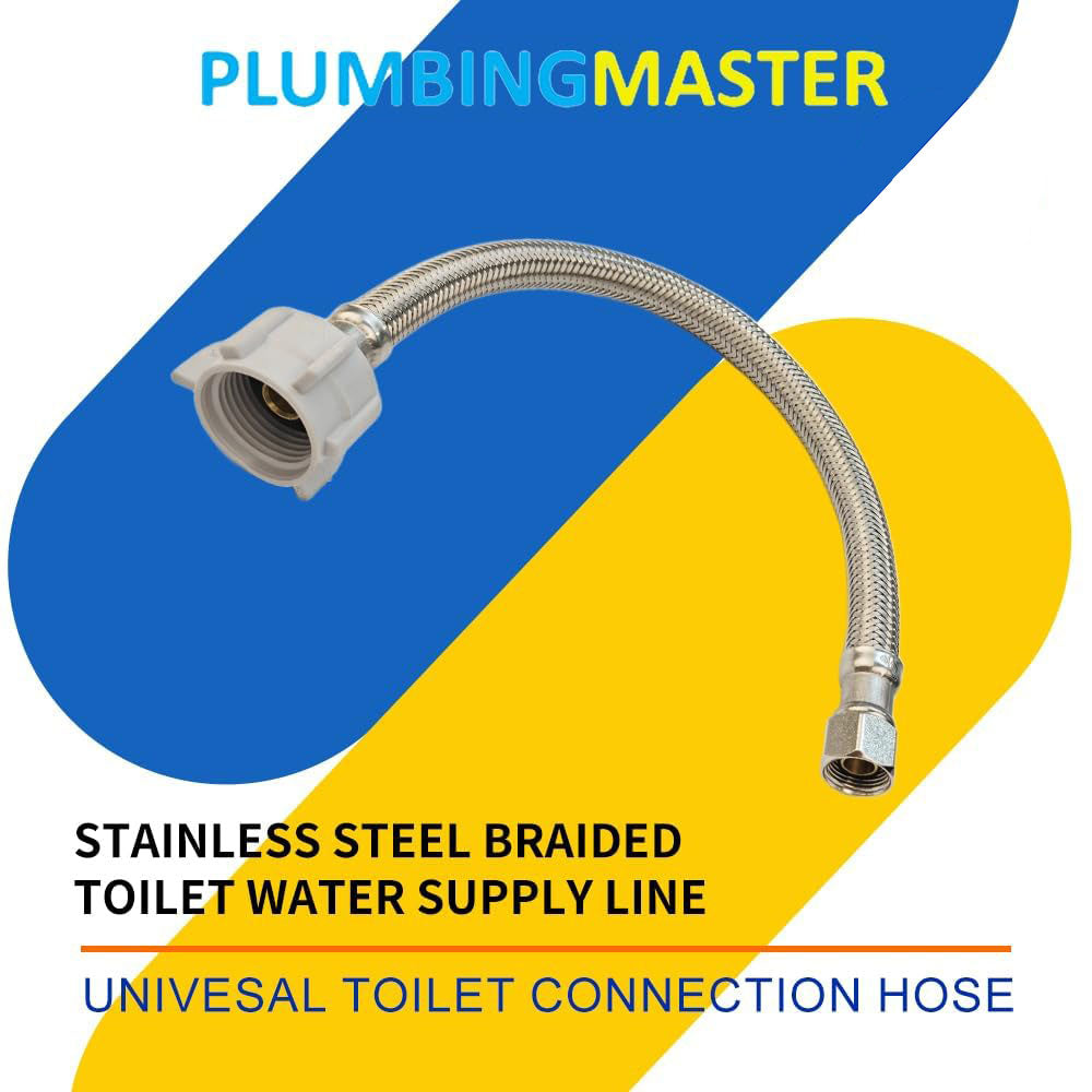 PLUMBINGMASTER 100 pcs Toilet Water Supply Line,3/8" Comp x 7/8" BC Braided Stainless Steel Toilet Supply Line,Toilet Connector Hose with Anti-Leaking Brass Nut