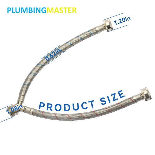 PLUMBERMASTER 50pcs Washing Machine Hose Splitter Y-Mixer Hose Connector Hose, 3/4 Inch Brass Fittings, Y Split Hot and Cold Hose for Water Stainless Steel Washing Machine Y Mixer