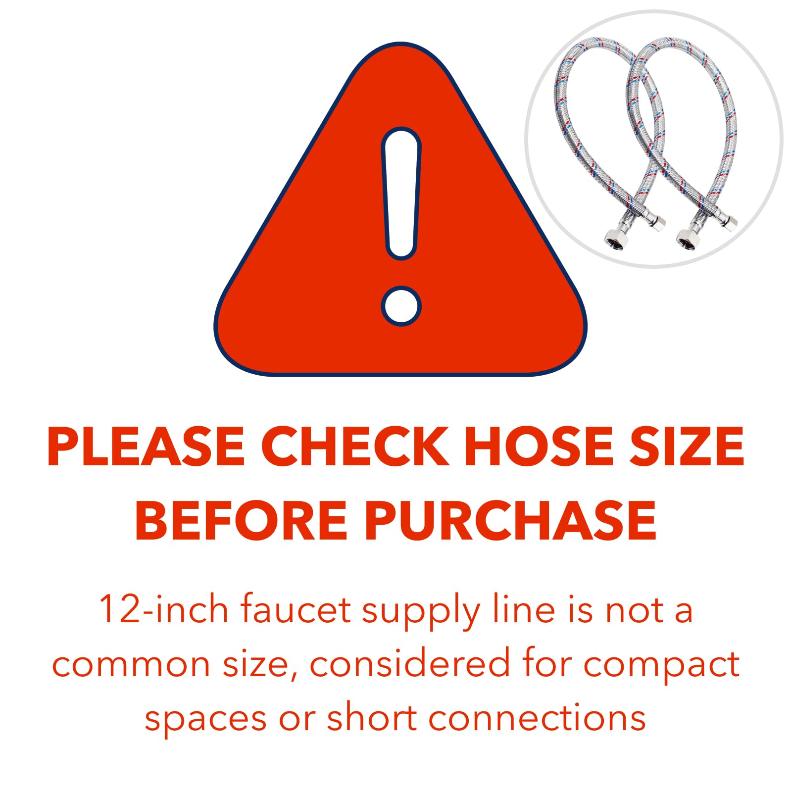 PLUMBINGMASTER 100pcs Faucet Hose Connector, 3/8" Comp x 1/2" FIP Braided Stainless Steel Faucet Water Supply Lines for Bathroom Kitchen Sink Faucet 2Pcs