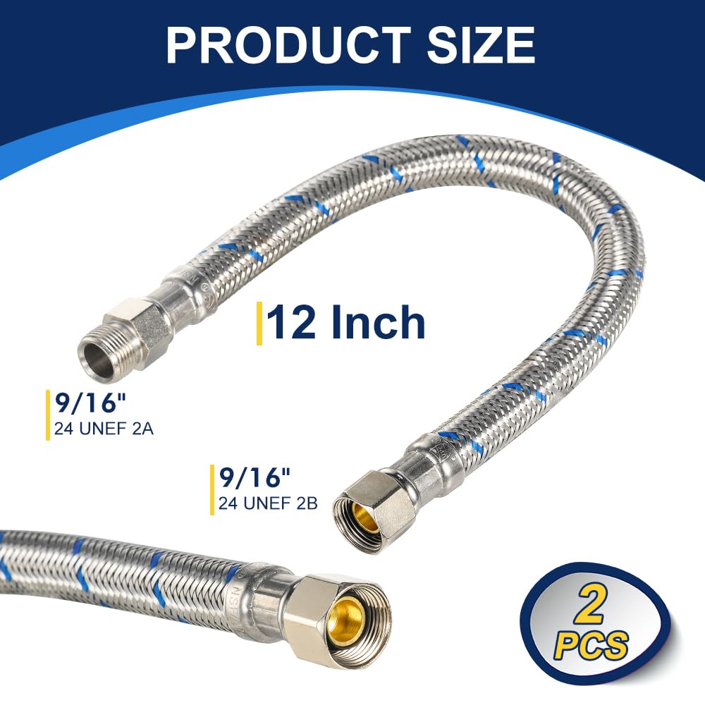 PLUMBINGMASTER 100pcs 12 Inch Faucet Supply Conector Extension, 3/8 OD Comp (Male) x 3/8 Comp (Female) Supply Line，Faucet Hose for Kitchen Bathroom