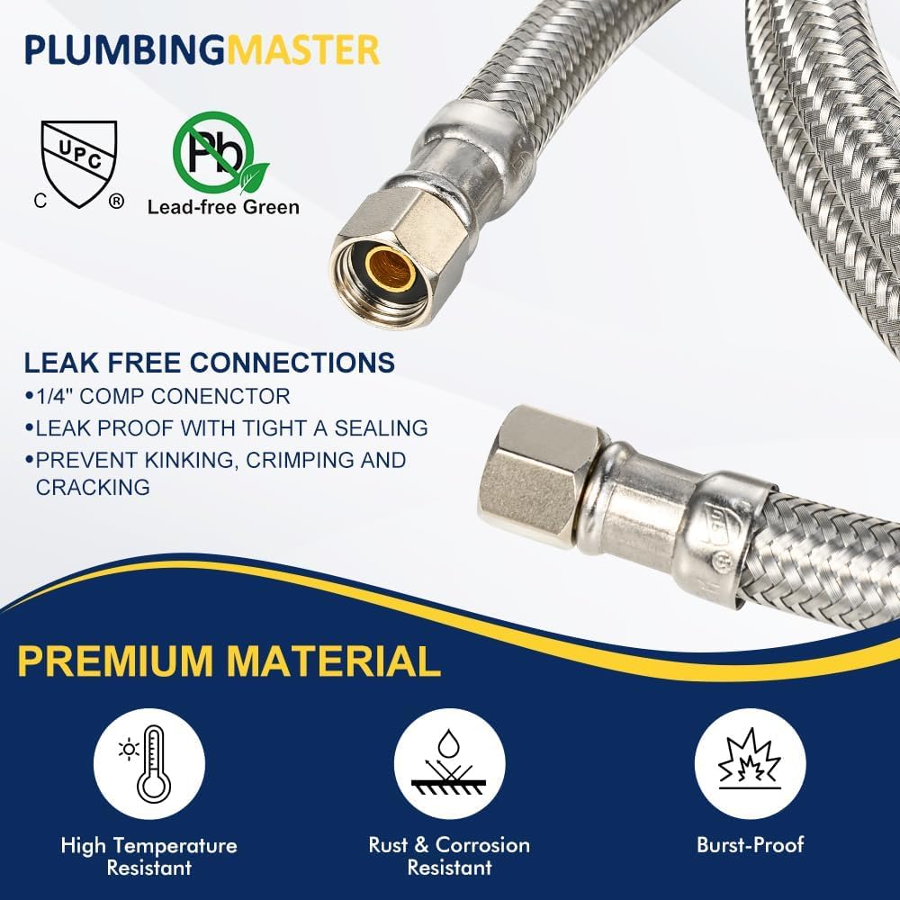 PLUMBINGMASTER 40pcs  Ice Maker Water Line Stainless Steel Braided – Flexible Refrigerator Water Supply Tube with 1/4" Quick Connect Fitting, Universal Fit