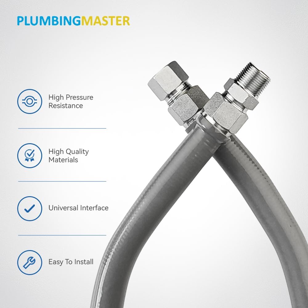 PLUMBINGMASTER 10pcs 3/4"MIP x 3/4"FIP Gas Connector Hose Supply(1"OD),Gray PVC Coated Gas Line,Full Flow Gas Hose for Indoor and Outdoor
