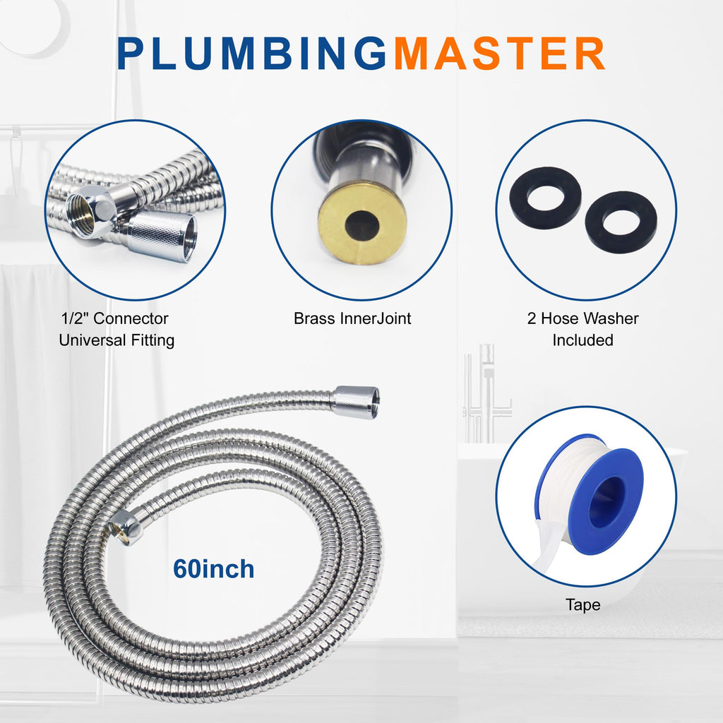 PLUMBINGMASTER 50pcs Shower Hose Stainless Steel Handheld Shower Head Hose Replacement with Brass Nut Long Fexible Shower Hose Extension