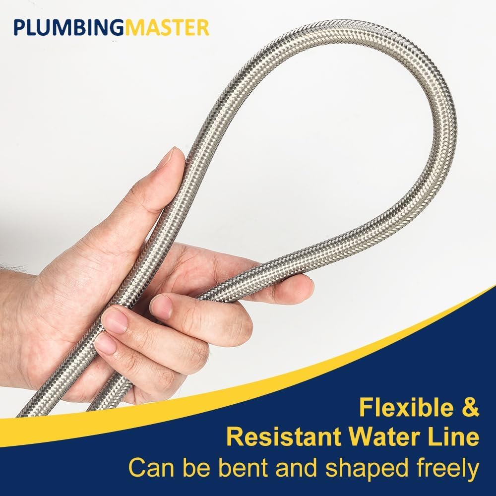 PLUMBINGMASTER 40pcs  Ice Maker Water Line Stainless Steel Braided – Flexible Refrigerator Water Supply Tube with 1/4" Quick Connect Fitting, Universal Fit
