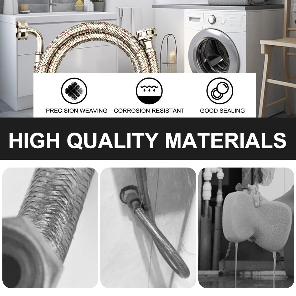 PLUMBINGMASTER 4ft/6ft10ft/20ft 20pcs Stainless Steel Washing Machine Hoses,Red and Blue Washer Hoses with 90 Degree Elbows,Burst Proof Hot & Cold Water Connection Inlet Washer Supply Lines