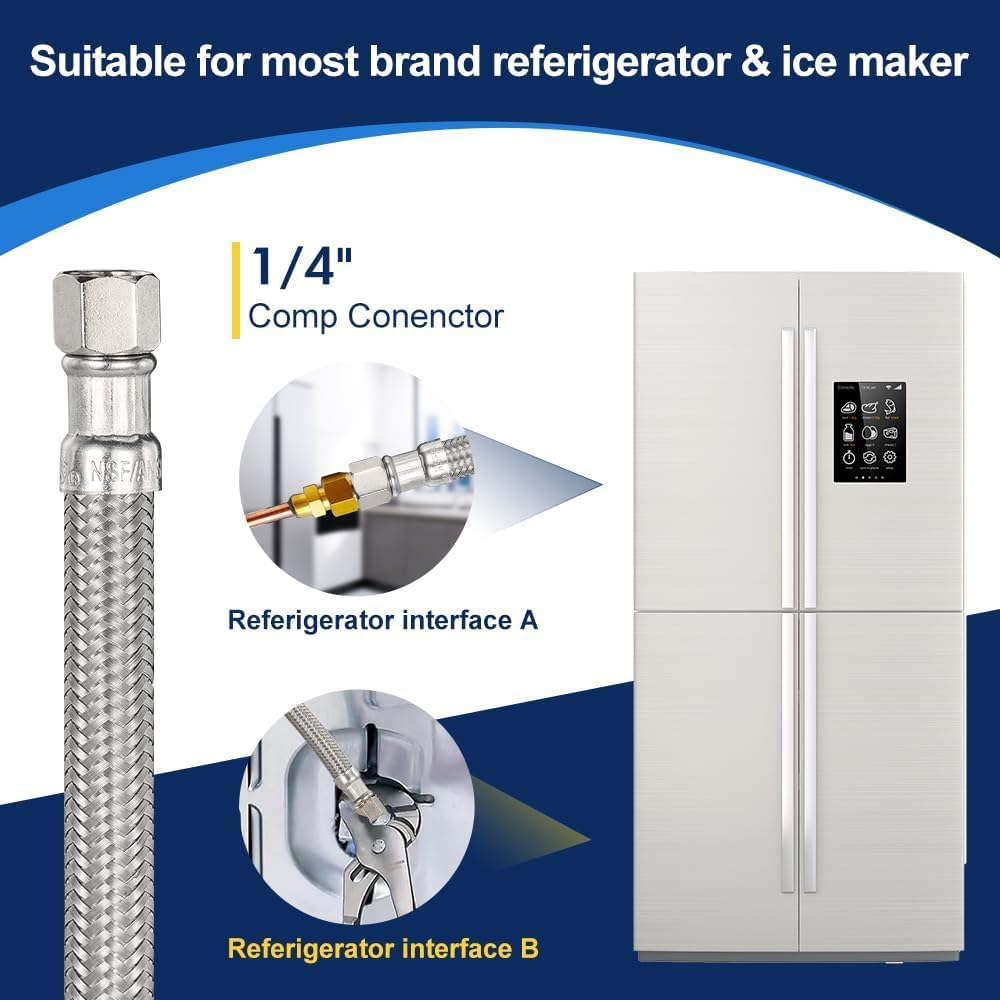 PLUMBINGMASTER 40pcs  Ice Maker Water Line Stainless Steel Braided – Flexible Refrigerator Water Supply Tube with 1/4" Quick Connect Fitting, Universal Fit