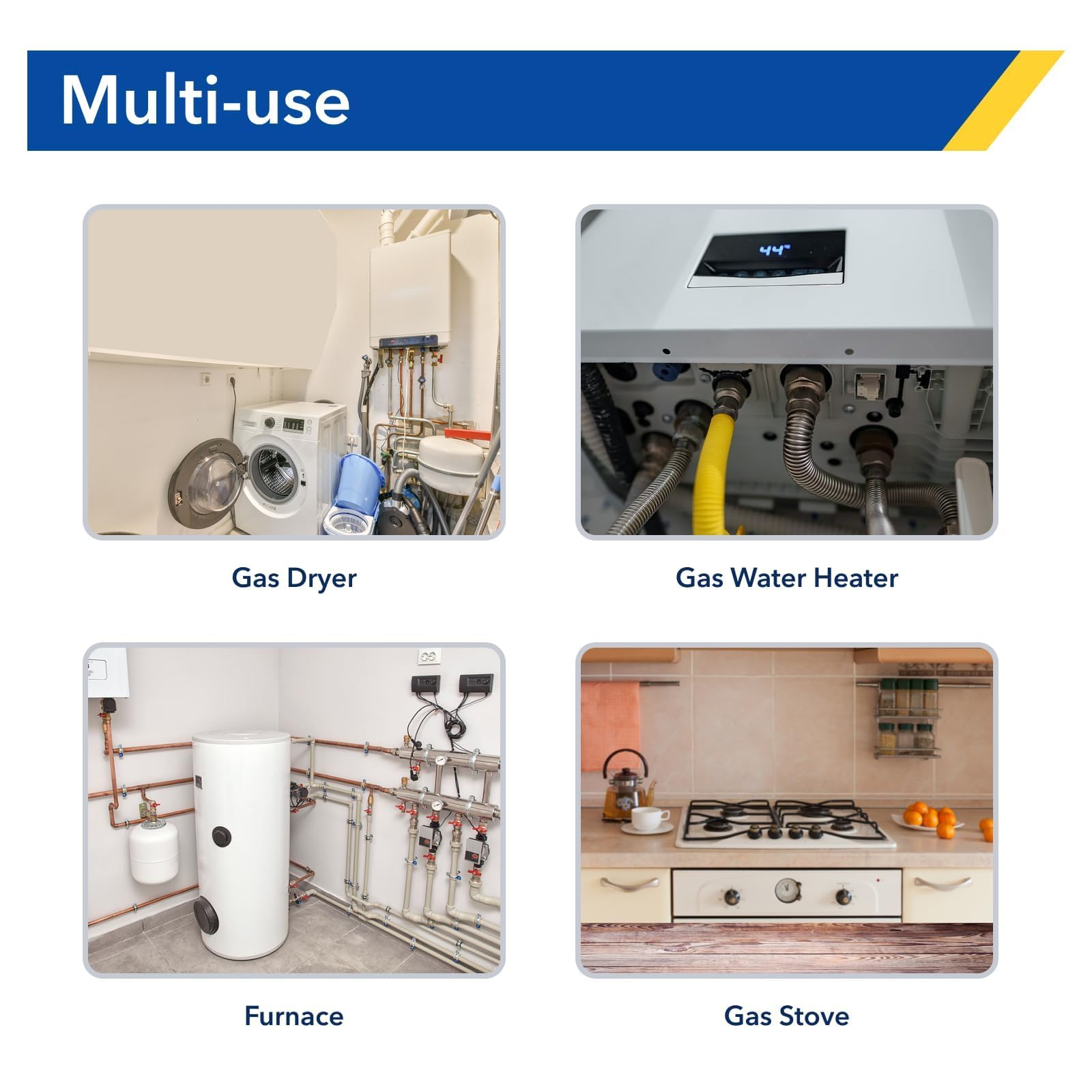 PLUMBINGMASTER 10pcs Flexible yellow Coated Corrugated line kit for Dryer Stove Range, Flexible Stainless Steel Gas Dryer Kit - 5/8" OD(1/2" ID) Dryer Gas Line with total 6 Connectors—— 3/4" MIP & 1/2"