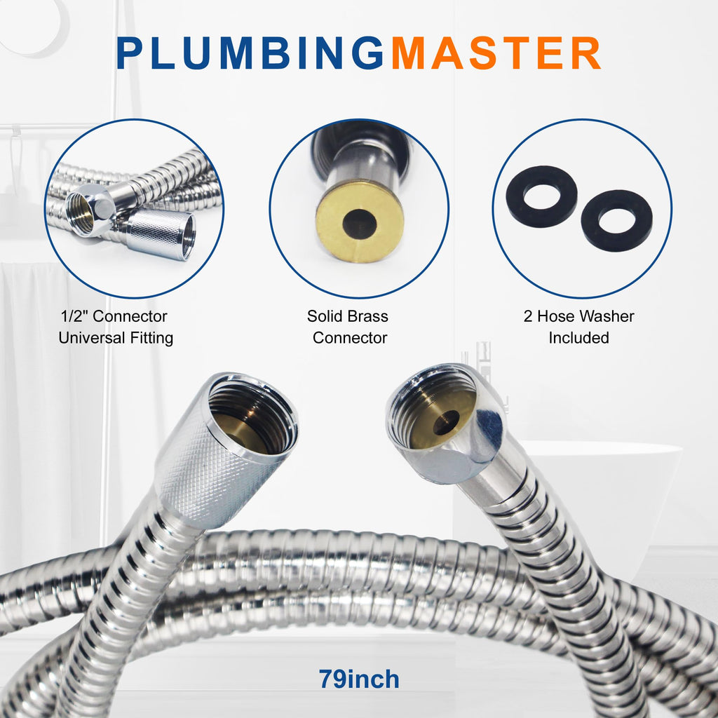 PLUMBINGMASTER 50pcs Shower Hose Stainless Steel Handheld Shower Head Hose Replacement with Brass Nut Long Fexible Shower Hose Extension