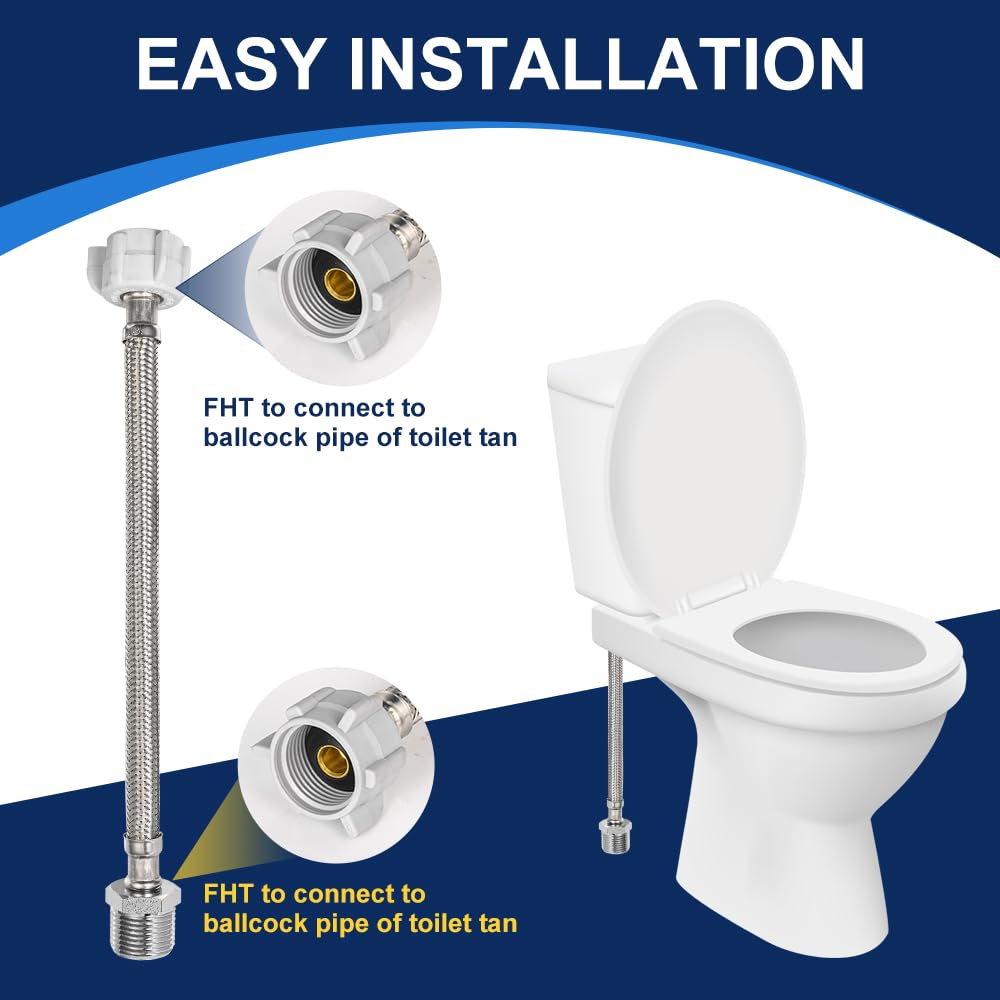 PLUMBINGMASTER 100pcs 8 Inch Flexible Toilet Connector Extension, 7/8 female x 7/8 male Hose Adapter, Stainless Steel Braided Hose to Toilet Tank Compatible