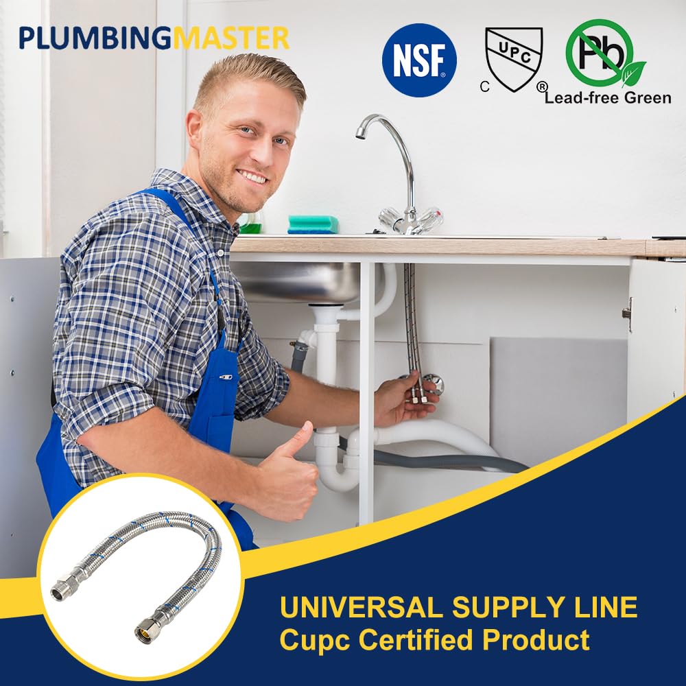 PLUMBINGMASTER 100pcs 12 Inch Faucet Supply Conector Extension, 3/8 OD Comp (Male) x 3/8 Comp (Female) Supply Line，Faucet Hose for Kitchen Bathroom