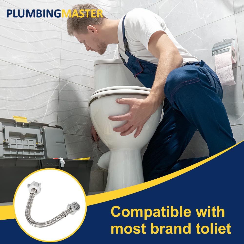 PLUMBINGMASTER 100pcs 8 Inch Flexible Toilet Connector Extension, 7/8 female x 7/8 male Hose Adapter, Stainless Steel Braided Hose to Toilet Tank Compatible